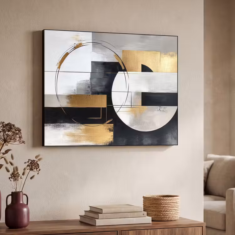 Abstract - Goud - Zilver - Vormen - Aesthetic Textielframe - compleet frame klein -sfeer3