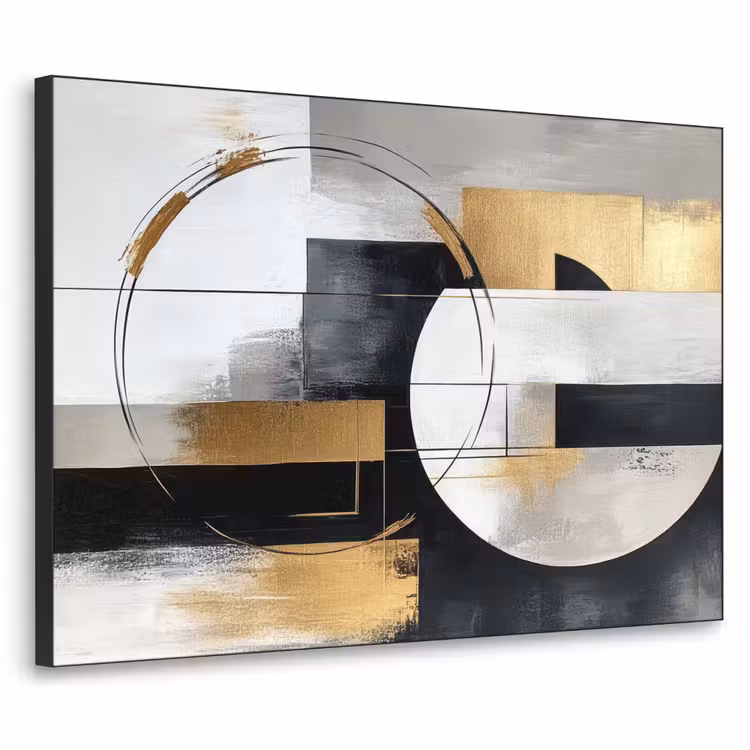 Abstract - Goud - Zilver - Vormen - Aesthetic Textielframe zwart klein -3d