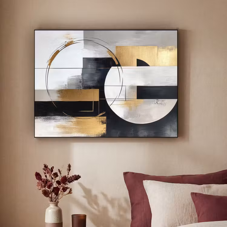 Abstract - Goud - Zilver - Vormen - Aesthetic Textielframe zwart klein -sfeer1