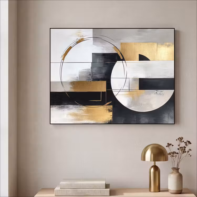 Abstract - Goud - Zilver - Vormen - Aesthetic Textielframe zwart klein -sfeer2