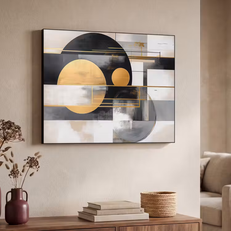 Abstract - Goud - Zilver - Vormen - Aesthetic - Modern Textielframe zwart klein -sfeer3