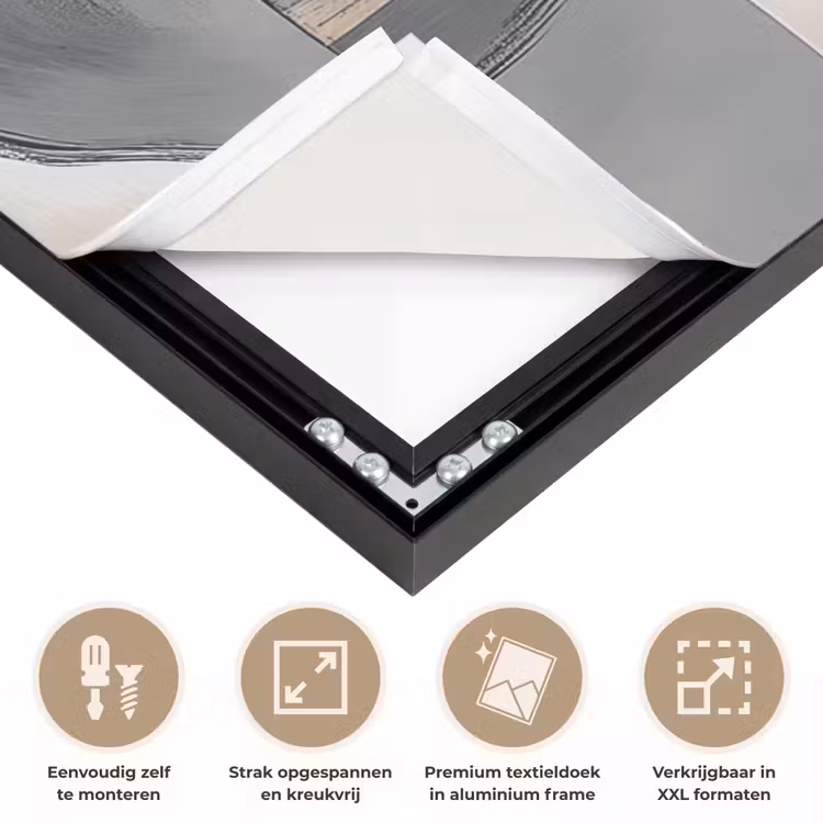 Abstract - Goud - Zilver - Vormen - Aesthetic - Modern Textielframe zwart klein -USP_feed_closeupNL