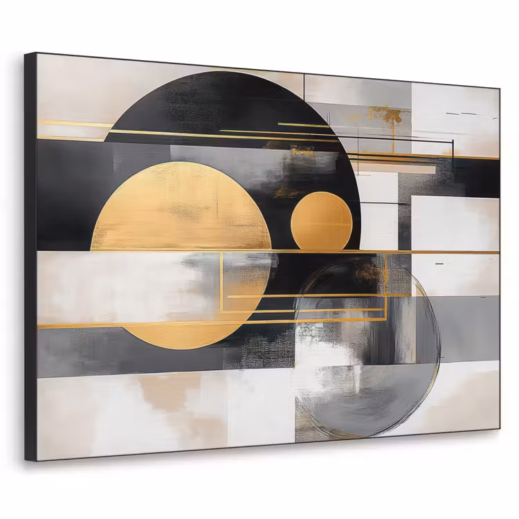 Abstract - Goud - Zilver - Vormen - Aesthetic - Modern Textielframe zwart klein -3d
