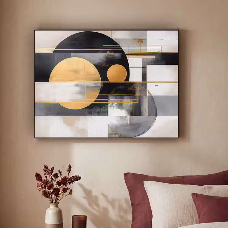 Abstract - Goud - Zilver - Vormen - Aesthetic - Modern Textielframe zwart klein -sfeer1