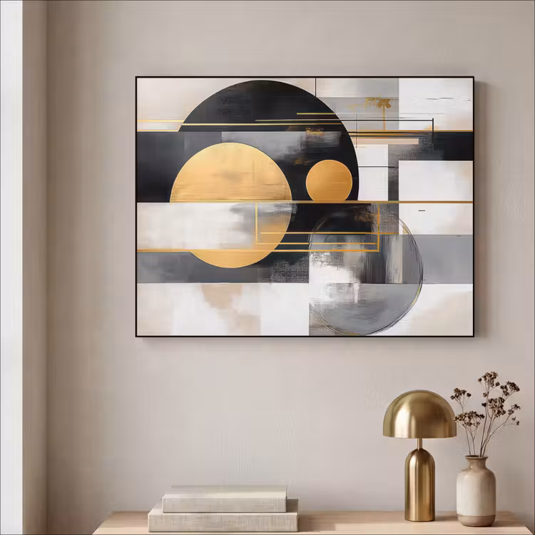 Abstract - Goud - Zilver - Vormen - Aesthetic - Modern Textielframe - compleet frame klein -sfeer2