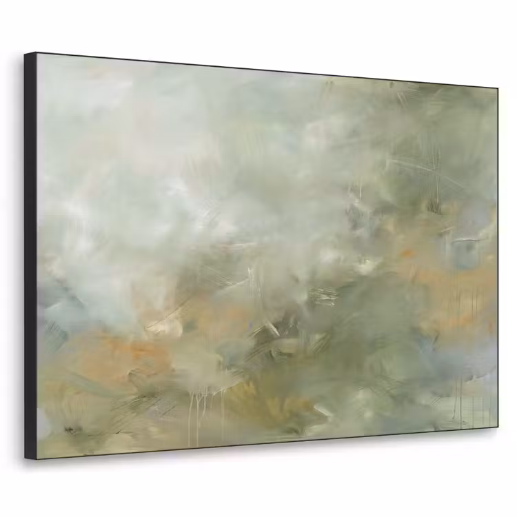 Abstract - Groen - Beige - Modern - Kunst Textielframe zwart klein -3d