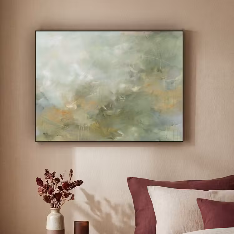 Abstract - Groen - Beige - Modern - Kunst Textielframe zwart klein -sfeer1