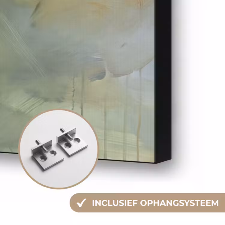 Abstract - Groen - Beige - Modern - Kunst Textielframe zwart klein -USP_ophangsysteemNL