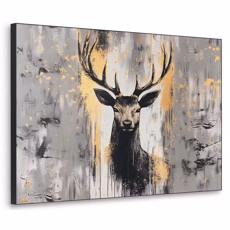 Abstract - Hert - Gewei - Goud Textielframe zwart klein -3d