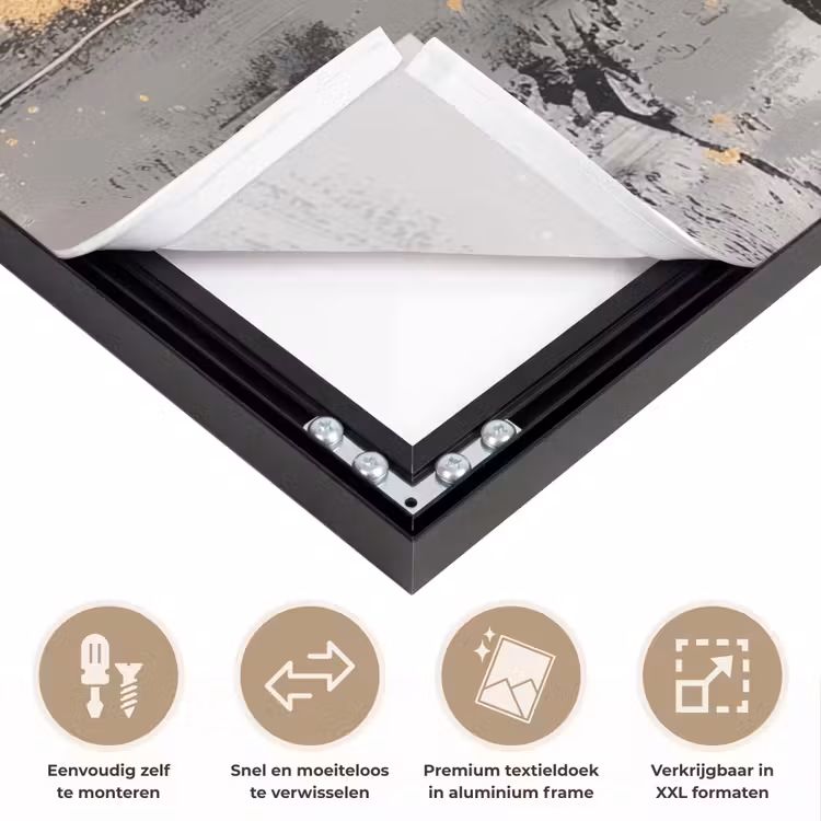 Abstract - Hert - Gewei - Goud Textielframe zwart klein -USP_closeupNL