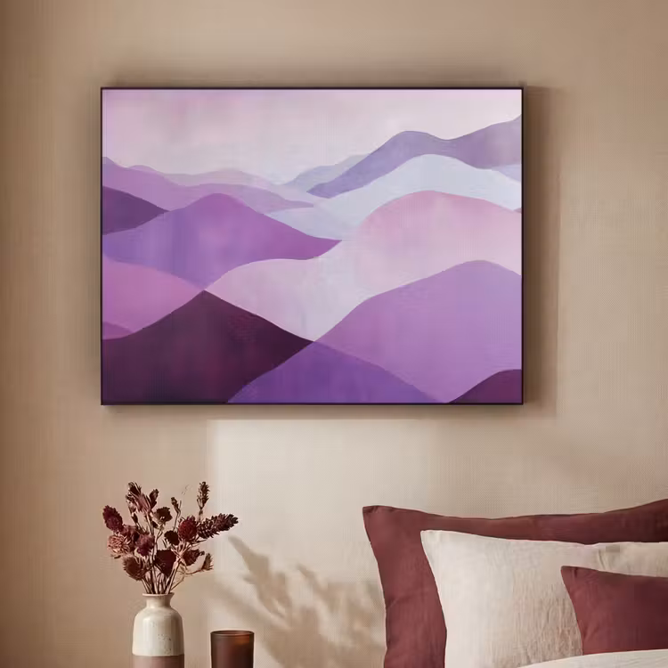Abstract - Heuvels - Landschap - Paars Textielframe - compleet frame klein -sfeer1