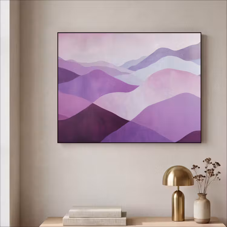 Abstract - Heuvels - Landschap - Paars Textielframe - compleet frame klein -sfeer2