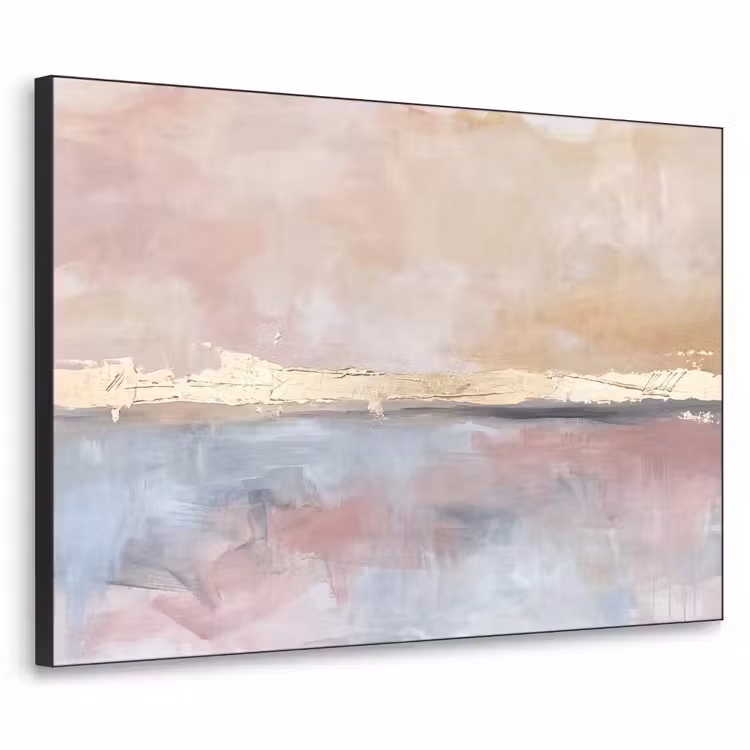 Abstract - Horizontaal - Kunst - Roze - Goud Textielframe zwart klein -3d