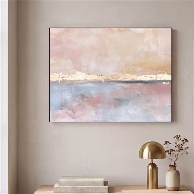 Abstract - Horizontaal - Kunst - Roze - Goud Textielframe zwart klein -sfeer2