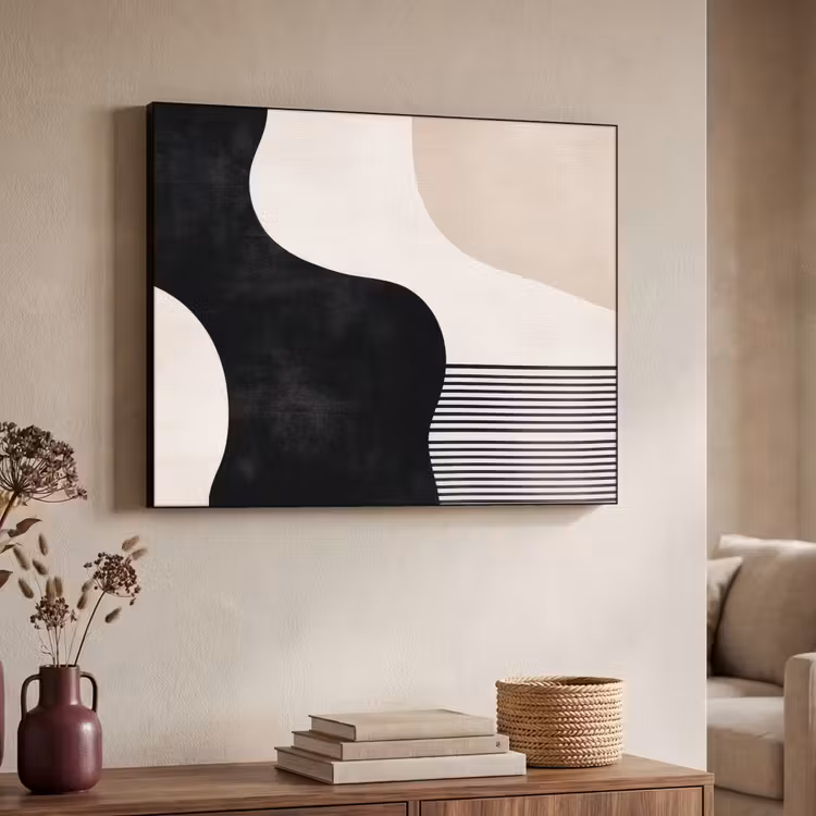 Abstract - Japandi - Beige - Modern Textielframe zwart klein -sfeer3