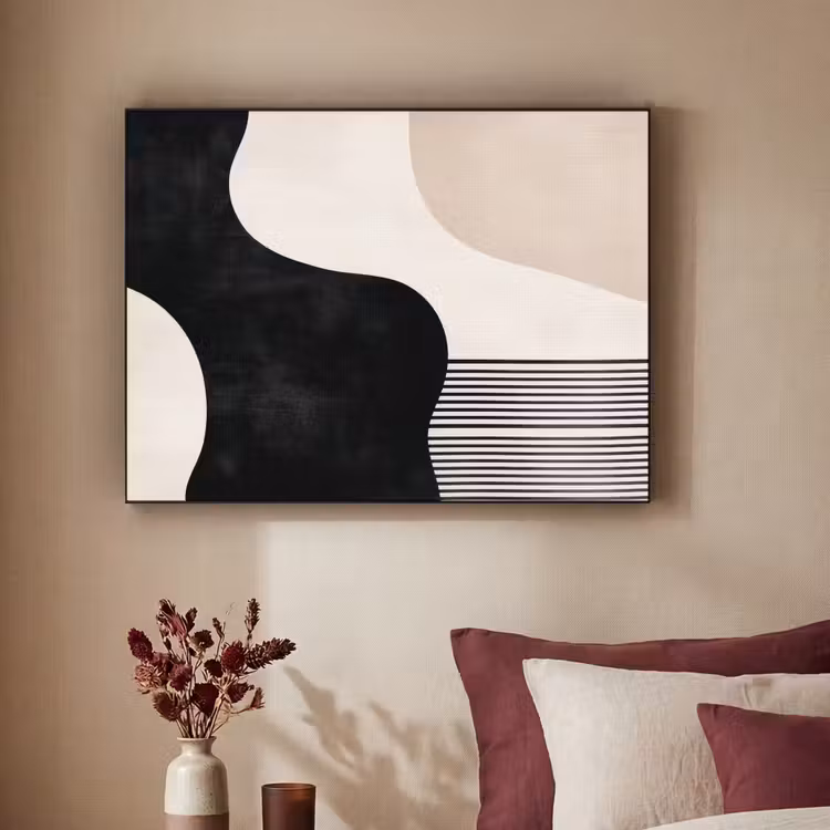 Abstract - Japandi - Beige - Modern Textielframe - compleet frame klein -sfeer1