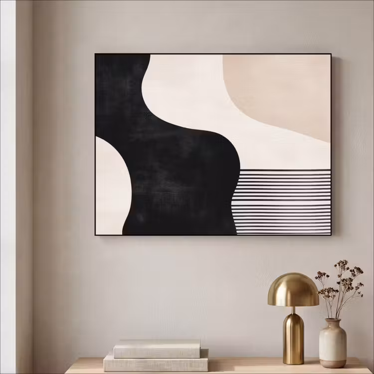 Abstract - Japandi - Beige - Modern Textielframe zwart klein -sfeer2