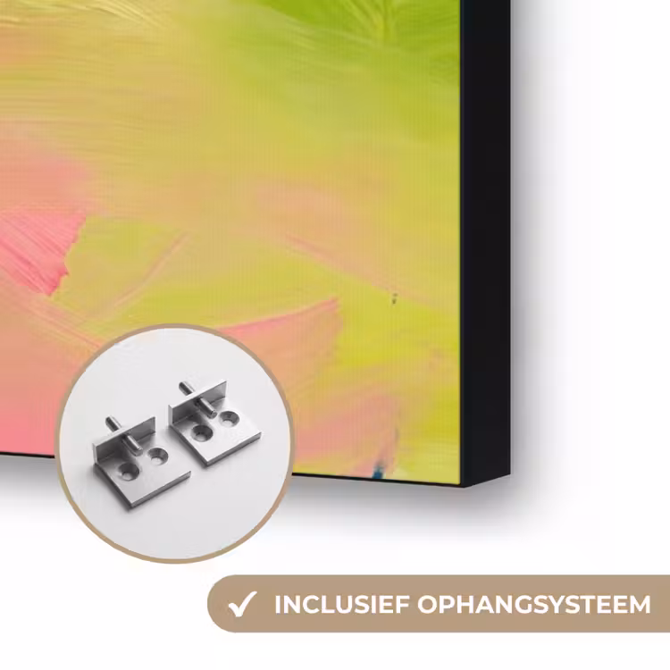 Abstract - Kleuren - Modern - Groen - Roze Textielframe zwart klein -USP_ophangsysteemNL