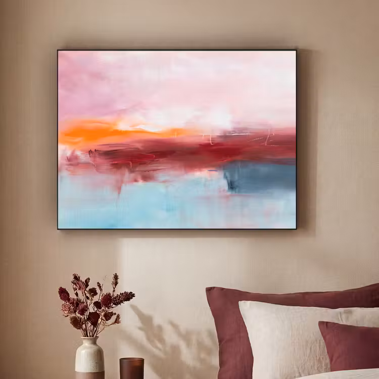 Abstract - Kleuren - Modern - Kunst - Roze Textielframe zwart klein -sfeer1