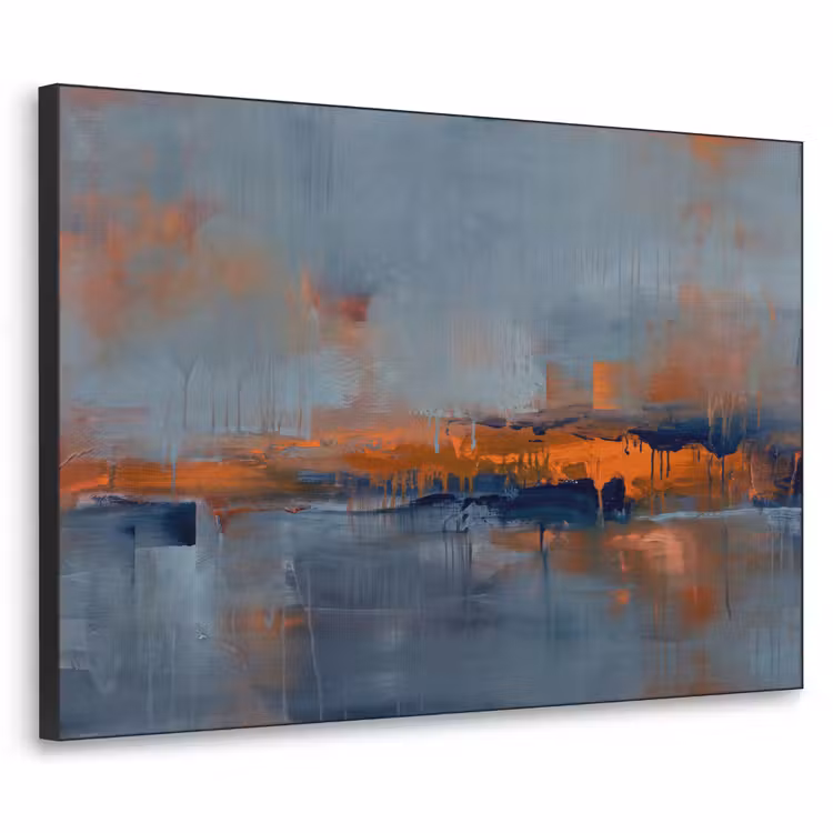 Abstract - Kleuren - Modern - Oranje - Grijs Textielframe zwart klein -3d