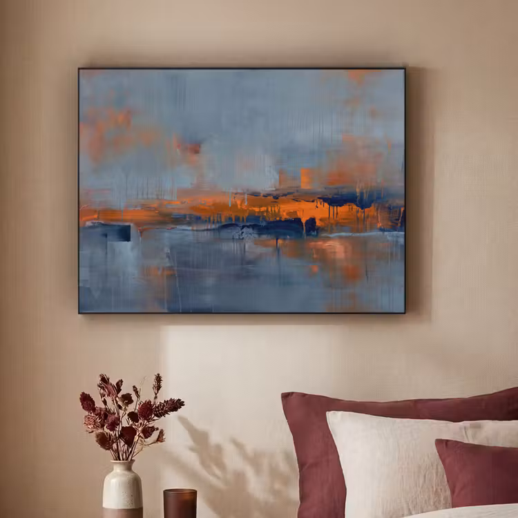 Abstract - Kleuren - Modern - Oranje - Grijs Textielframe zwart klein -sfeer1