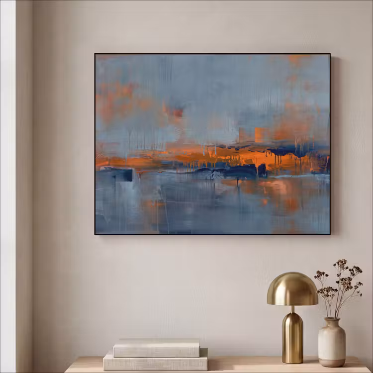 Abstract - Kleuren - Modern - Oranje - Grijs Textielframe zwart klein -sfeer2