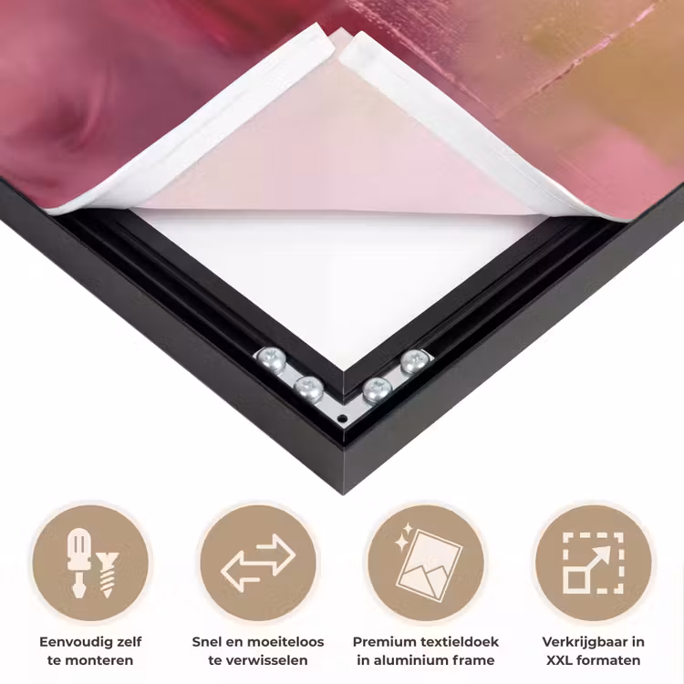 Abstract - Kleuren - Modern - Roze - Paars Textielframe zwart klein -USP_closeupNL