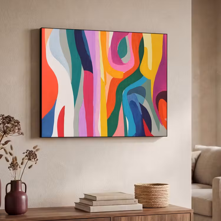 Abstract - Kleurrijk - Golven - Lijnen Textielframe - compleet frame klein -sfeer3