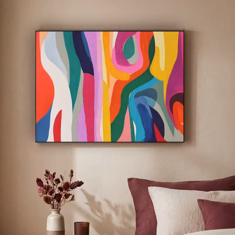 Abstract - Kleurrijk - Golven - Lijnen Textielframe zwart klein -sfeer1