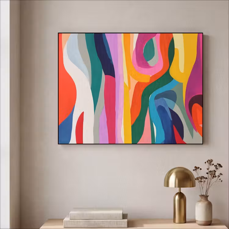 Abstract - Kleurrijk - Golven - Lijnen Textielframe zwart klein -sfeer2