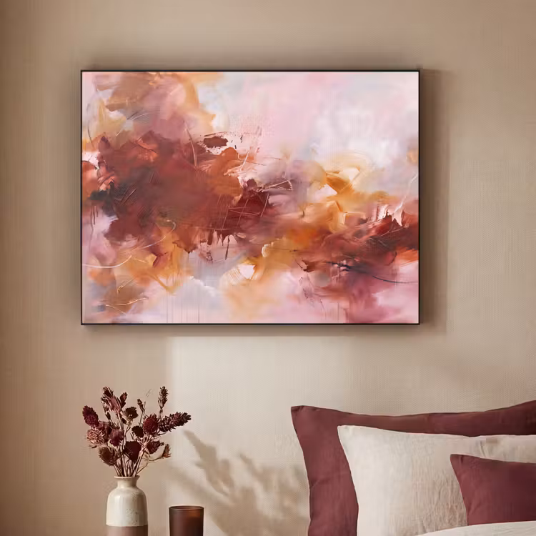 Abstract - Kleurrijk - Kunst - Modern - Roze-Rood Textielframe zwart klein -sfeer1