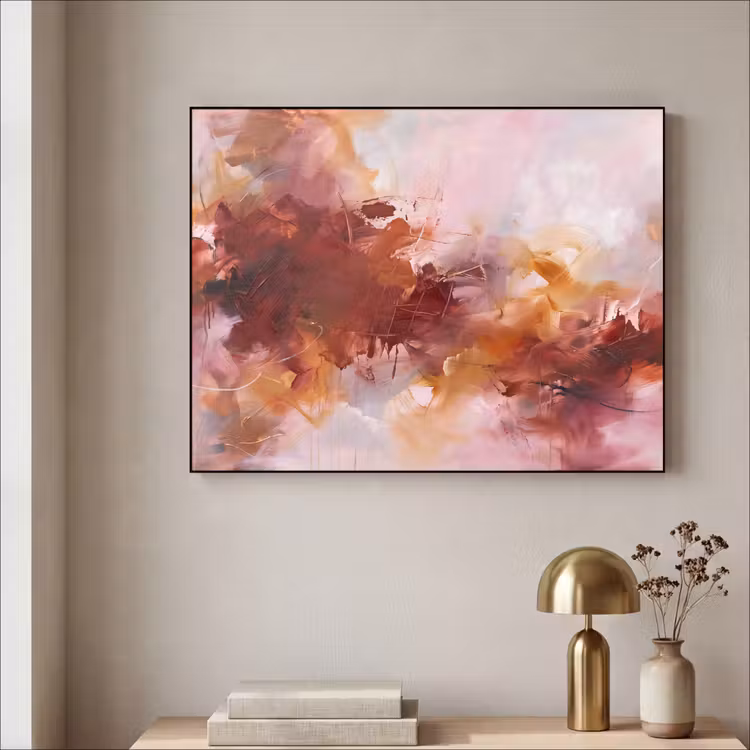 Abstract - Kleurrijk - Kunst - Modern - Roze-Rood Textielframe zwart klein -sfeer2