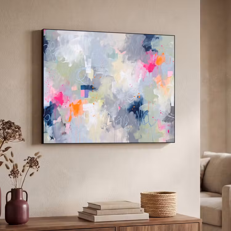 Abstract - Kleurrijk - Modern - Kunst Textielframe zwart klein -sfeer3