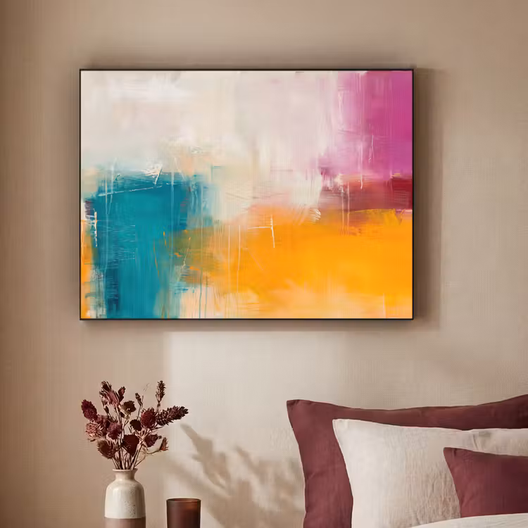 Abstract - Kleurrijk - Modern - Kunst - Oranje Textielframe zwart klein -sfeer1
