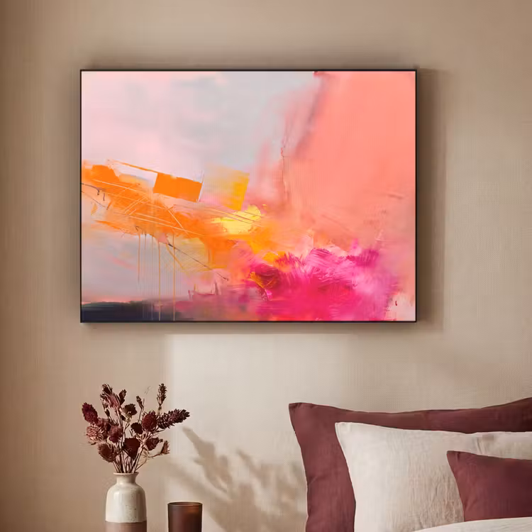 Abstract - Kleurrijk - Modern - Roze Textielframe zwart klein -sfeer1