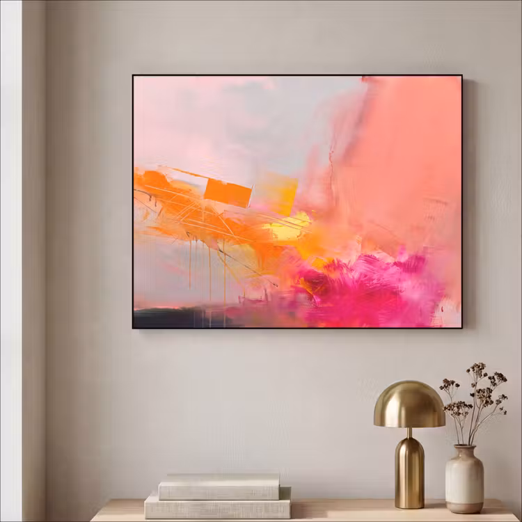 Abstract - Kleurrijk - Modern - Roze Textielframe zwart klein -sfeer2