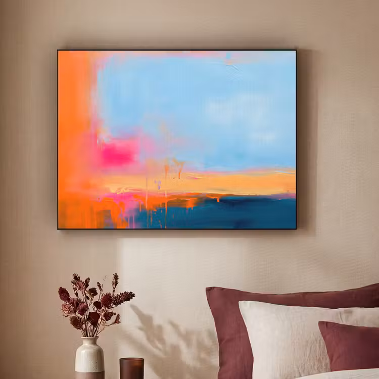 Abstract - Kleurvlakken - Modern - Oranje - Blauw Textielframe zwart klein -sfeer1