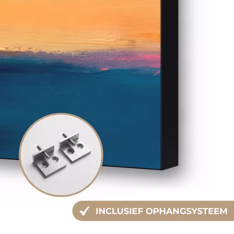 Abstract - Kleurvlakken - Modern - Oranje - Blauw Textielframe zwart klein -USP_ophangsysteemNL