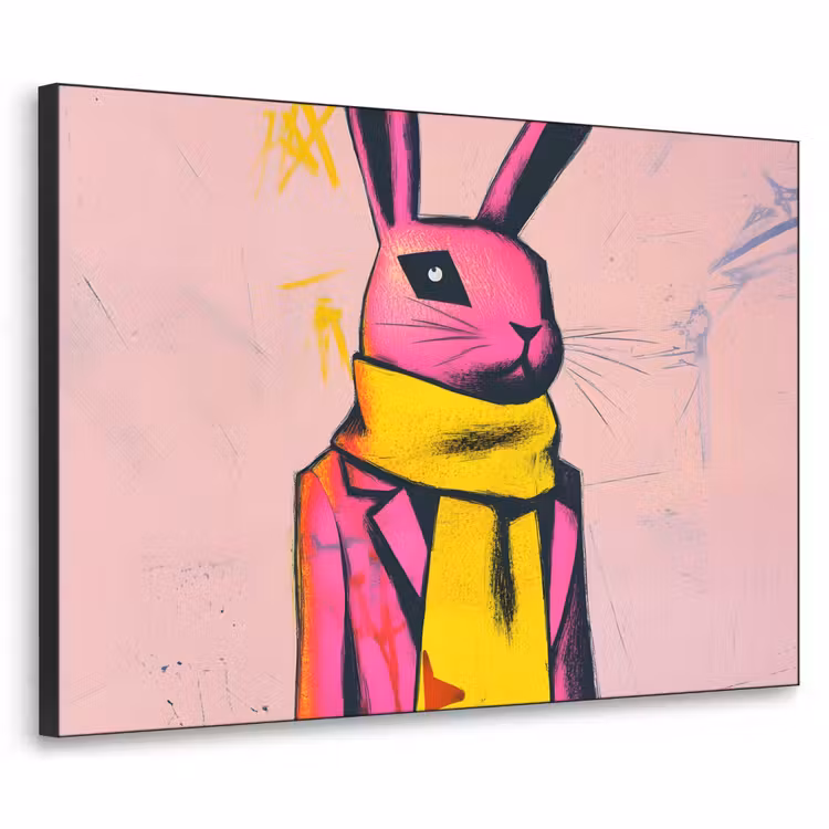 Abstract - Konijn - Sjaal - Geel Textielframe - compleet frame klein -3d