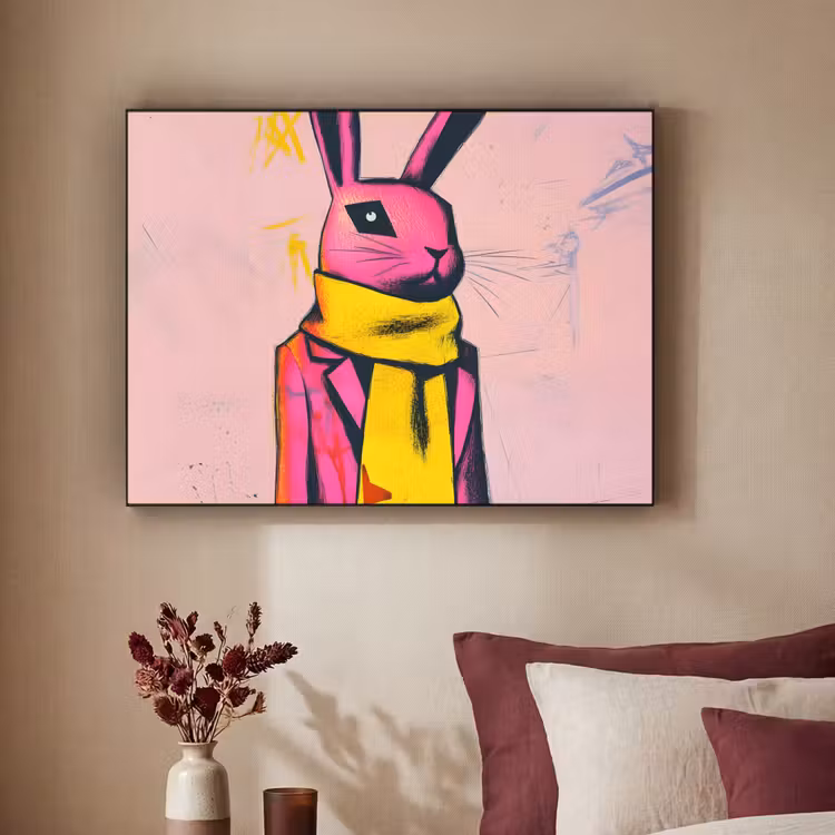 Abstract - Konijn - Sjaal - Geel Textielframe - compleet frame klein -sfeer1