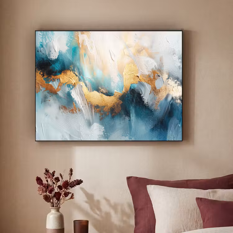 Abstract - Kunst - Gold - Blauw Textielframe zwart klein -sfeer1