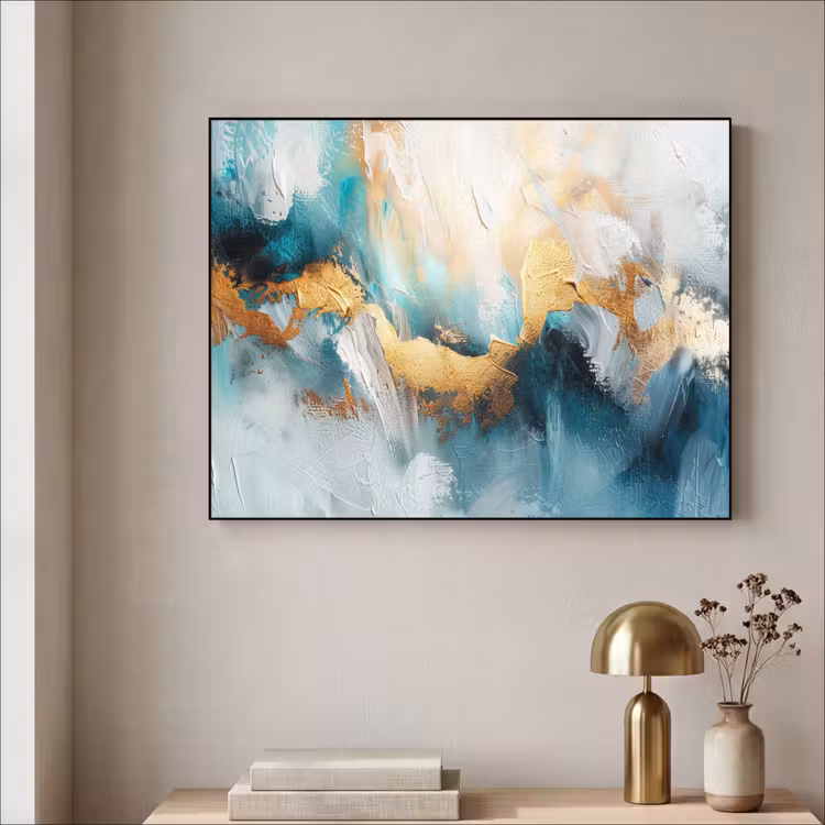 Abstract - Kunst - Gold - Blauw Textielframe zwart klein -sfeer2