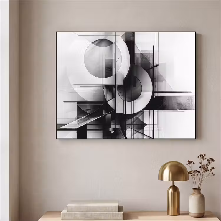 Abstract - Kunst - Modern - Zwart wit Textielframe zwart klein -sfeer2