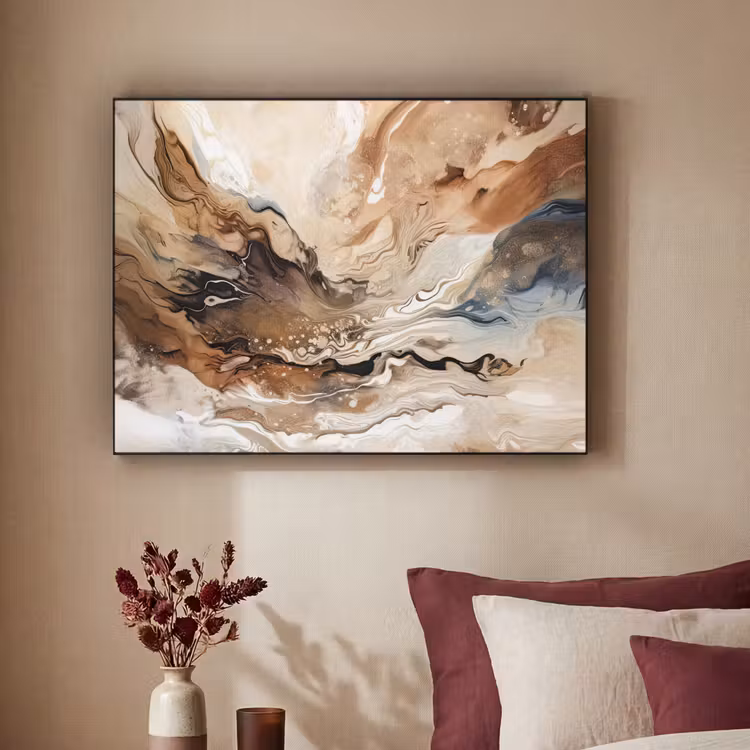 Abstract - Kunst - Verf - Beige - Modern Textielframe zwart klein -sfeer1