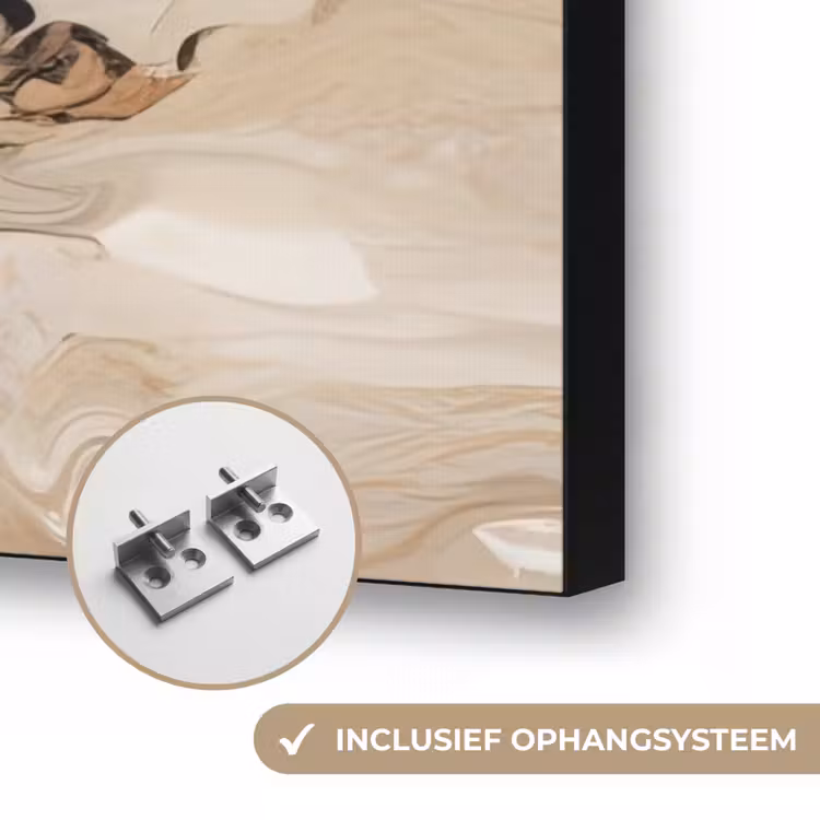 Abstract - Kunst - Verf - Beige - Modern Textielframe zwart klein -USP_ophangsysteemNL
