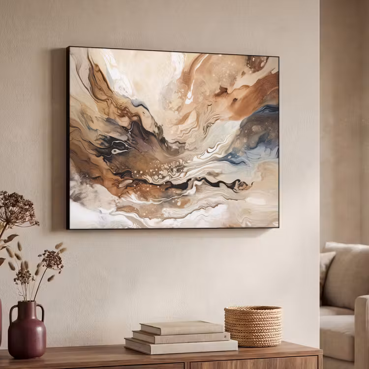 Abstract - Kunst - Verf - Beige - Modern Textielframe zwart klein -sfeer3