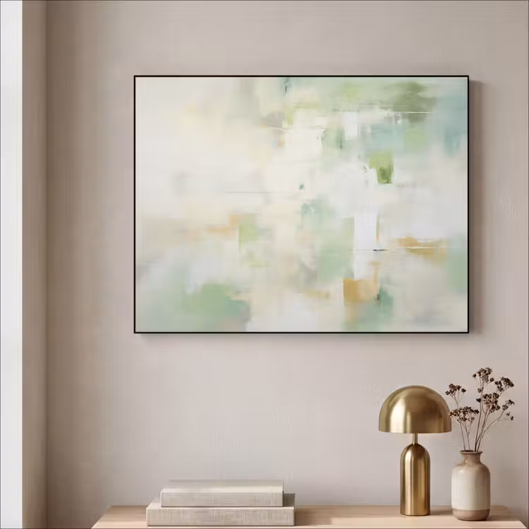 Abstract - Kunst - Wit - Groen - Modern Textielframe zwart klein -sfeer2