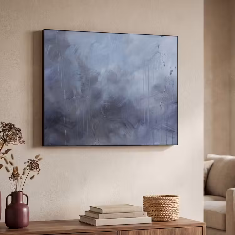 Abstract - Kwaststreken - Modern - Kunst - Grijs Textielframe zwart klein -sfeer3