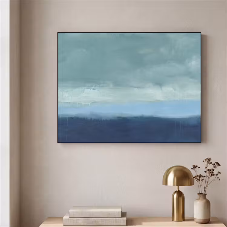 Abstract - Lagen - Rust - Modern - Blauw Textielframe zwart klein -sfeer2