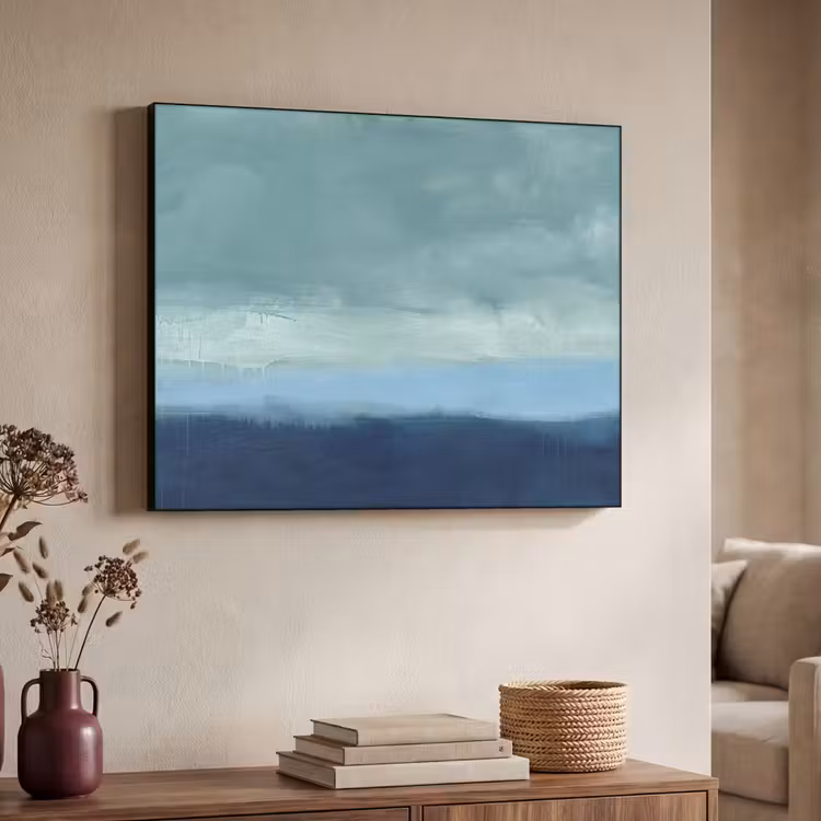 Abstract - Lagen - Rust - Modern - Blauw Textielframe zwart klein -sfeer3
